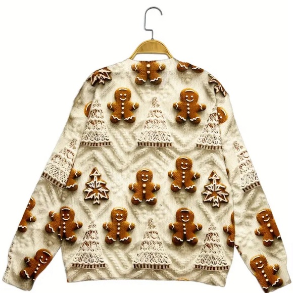 Pullover Top Soft Knit Long Sleeve with Adorable Gingerbread Man w/ Earrings - Picture 10 of 14